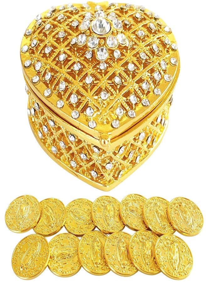 LAIAMER Wedding Arras Coins Set Arras Para Boda Catolica Arras De Boda Catolica with 13 Virgen of Guadalupe Coins and Gold Heart Shaped Box Wedding Accessories for Ceremony - Image 1
